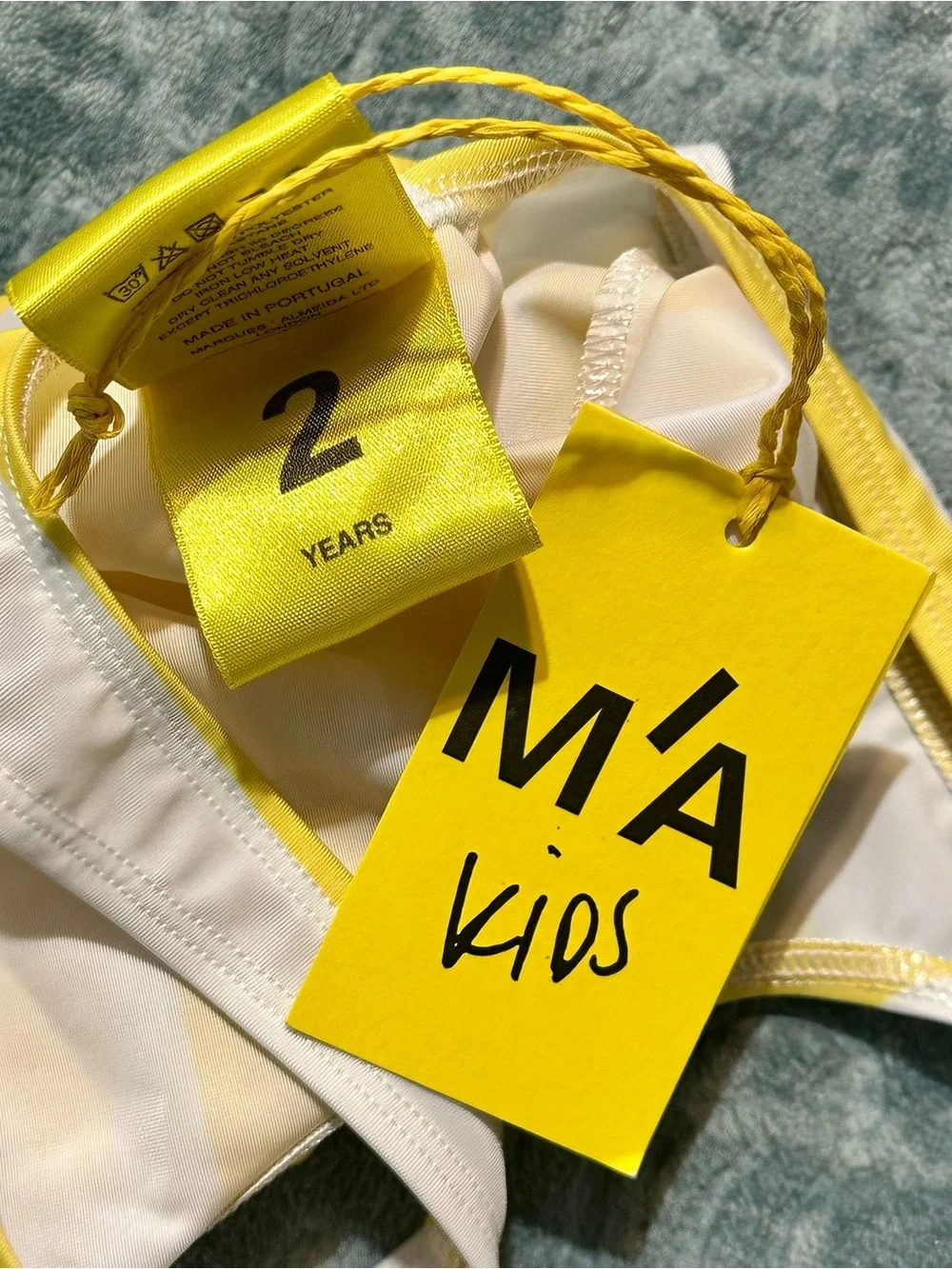 Toddler Mia Kids White and Yellow Striped Bathing Suit | Size 2T
